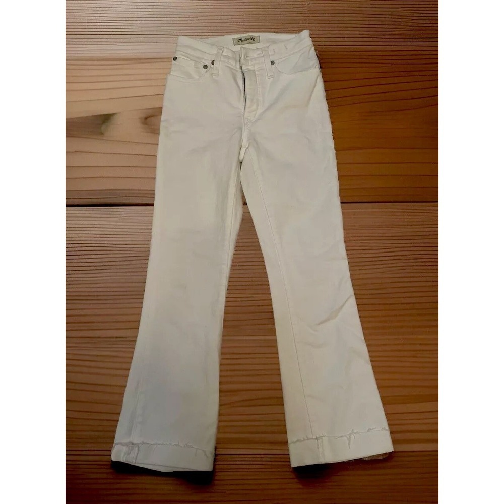 Madewell‎ Cali Demi Boot Jeans Womens Size 24 White Low Rise Raw Hem 5-Pocket